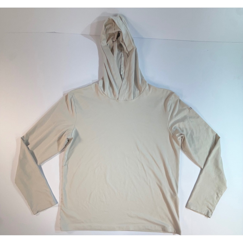 Alo Yoga Mens Long Sleeve Hooded Shirt Beige Lightweight Activewear Size M